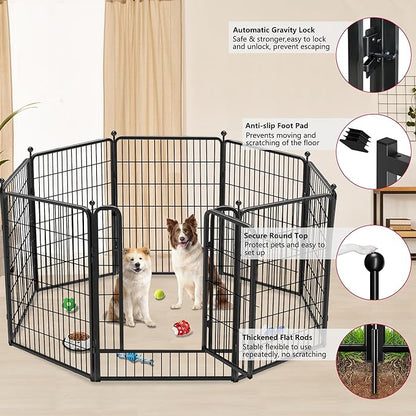 Dog Playpen 40 inch 24 Panels Indoor Outdoor Dog Pen for Large/Medium/Small Dogs Heavy Duty Metal Dog Fence Outdoor for Yard, Puppy Playpen with Door Portable Pet Fence for RV Camping Yard