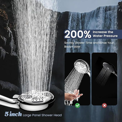 FEELSO Filtered Shower Head with Handheld, High Pressure 7 Spray Showerhead with Filters for Hard Water - Remove Chlorine, Reduce Dry Itchy Skin, Anti-clog Nozzles, Power Wash to Clean Tub, Tile &amp; Pet