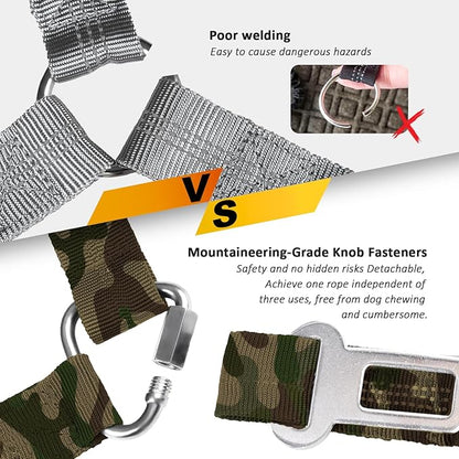 Removable Dog Seat Belt Harness for Car, 3 in 1 Pet Dog Car Seatbelt Leash, Retractable Restraint Secures to Vehicle Headrest &amp; Adjustable Reflective Bungee Dog Seatbelt Tether, Camouflage