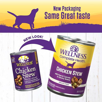 Wellness Complete Health Thick &amp; Chunky Natural Grain Free Canned Wet Dog Food, Chicken Stew, 12.5-Ounce Can (Pack of 12)