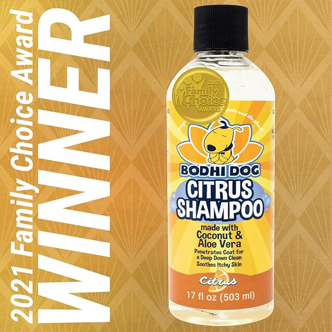 Bodhi Dog Refreshing Orange Citrus Shampoo - Deep Cleaning Coconut &amp; Aloe Formula - Natural Soothing, Moisturizing Pet Wash for Dogs, Cats, Puppies - Tear-Free (17 Fl Oz)