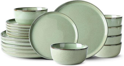 GBHOME Ceramic Dinnerware Sets for 6, 18 Pieces Stoneware Plates and Bowls Sets, Scratch Resistant Dishes, Dishwasher &amp; Microwave Safe-Pastel Green