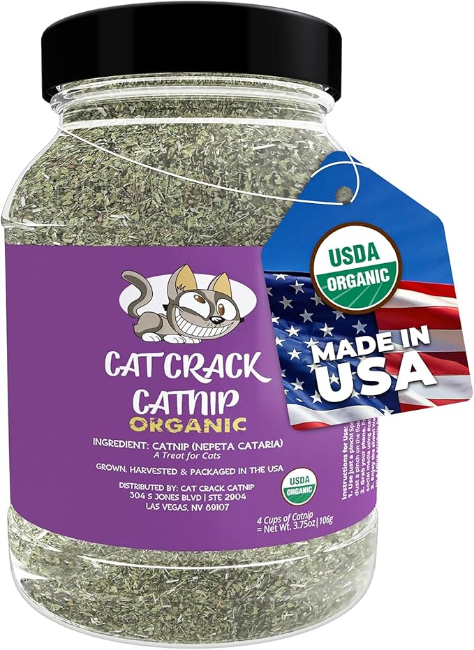 Cat Crack Organic Catnip, 100% Natural Cat Nips Organic Blend That Energizes and Excites Cats, Used for Cat Play, Training, &amp; New Catnip Toys (4 Cups)