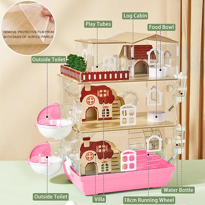17 in 1 Clear Acrylic Hamster Cage with All Accessories,13.5&