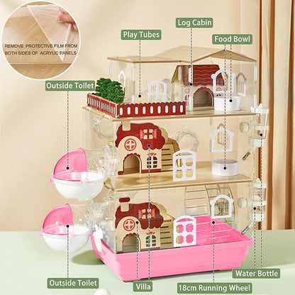 17 in 1 Clear Acrylic Hamster Cage with All Accessories,13.5&