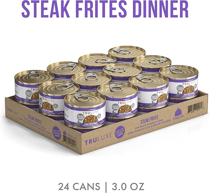 Weruva TruLuxe Cat Food, Steak Frites Dinner with Beef &amp; Pumpkin in Gravy, 3oz Can (Pack of 24)