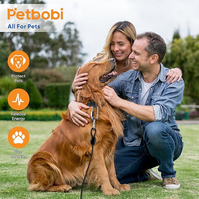 Petbobi Heavy Duty Dog Tie Out Cable and Stake - 40FT Steel Wire Dog Leads for Large Dogs Up to 300lbs, Anti Rust Spiral Stake with Strong Leash &amp; 360° Swivel Hooks - Ideal for Yard, Outdoor &amp; Camping