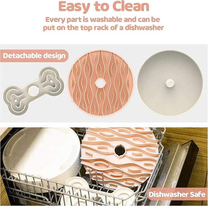 Slow Feeder Dog Bowl for Large Dogs with Non-Slip Base - Adjustable Speed Design, Removable Puzzle Inserts &amp; Dishwasher Safe, Pink