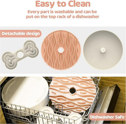 Slow Feeder Dog Bowl for Large Dogs with Non-Slip Base - Adjustable Speed Design, Removable Puzzle Inserts &amp; Dishwasher Safe, Pink