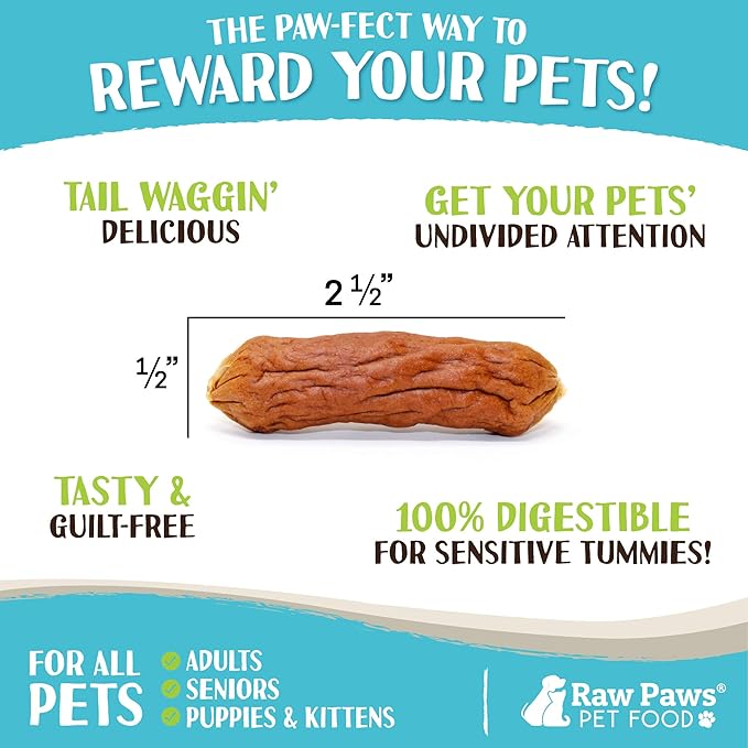 Raw Paws Grain-Free Soft Sausage Treats for Dogs &amp; Cats - Chicken Recipe, 6-oz - USA Chicken Sausage Dog Treats - Soft Treats for Dogs &amp; Cats - Dog Sausage Treats