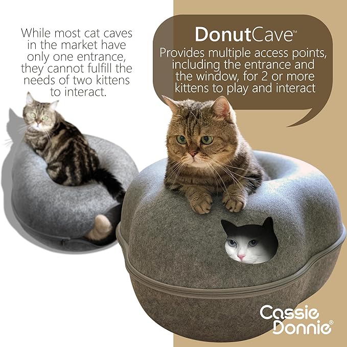 Premium Cat Bed caveTunnel Hiding Places for Indoor Cats(Large) Houses &amp; Condos. Washable100% Nontoxic Eco-Friendly. Spaciousfor 2 Cats