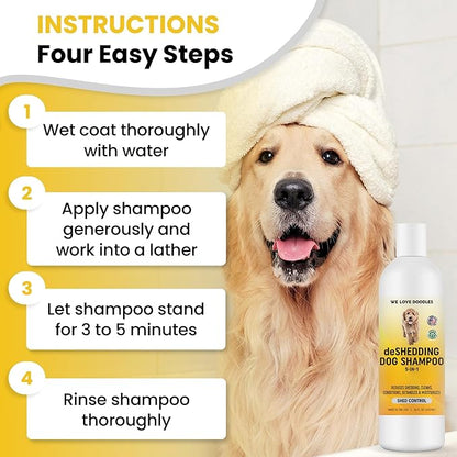 Dog Deshedding Shampoo | Made in USA | Eco-Friendly Ingredients | Shampoo for Shedding &amp; Long Haired Dogs, Safe for Sensitive Skin &amp; Allergies | 16 OZ [We Love Doodles]