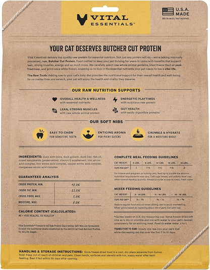 Vital Essentials Freeze-Dried Raw Duck Meal or Mixer Cat Food Soft Nibs | 99% Duck, Organs &amp; Bone | 12 oz