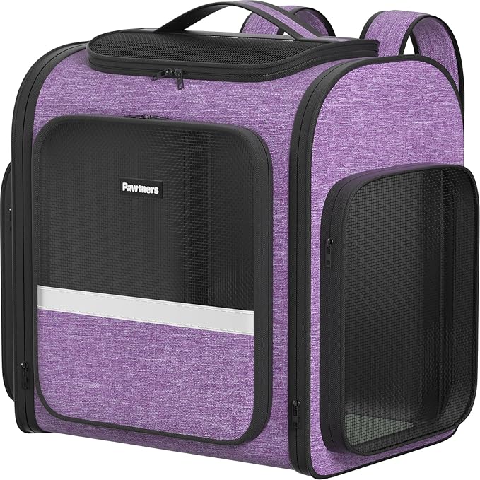 Pawtners Dog Carrier Backpacks Large Cat Backpack with Anti-Scratch Mesh, Foldable Designed Pet Backpack Carrier for Kitten Small Dogs &amp; Large Cats Up to 18 Lbs, Dog Carrier for Travel Outdoor