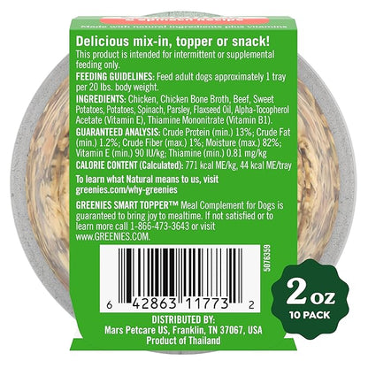 Greenies Smart Topper High Protein Wet Mix-in for Dogs, Chicken, Beef, Sweet Potatoes, Potatoes &amp; Spinach Recipe in Vitabroth Broth- Bone Broth + Vitamins E &amp; B1, 10 Count