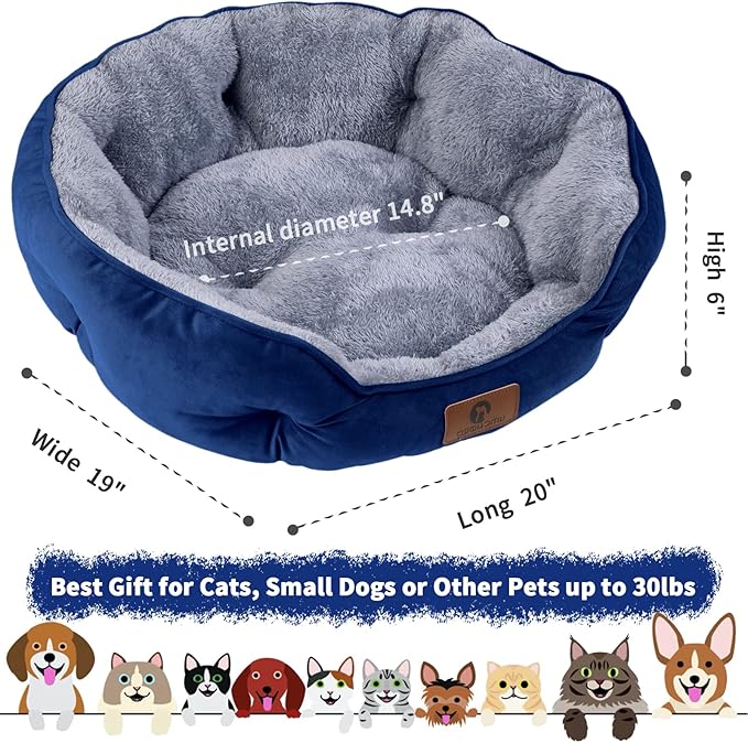 Asvin Small Dog Bed for Small Dogs, Cat Beds for Indoor Cats, Pet Bed for Puppy and Kitty, Extra Soft &amp; Machine Washable with Anti-Slip &amp; Water-Resistant Oxford Bottom, Blue, 20 inches