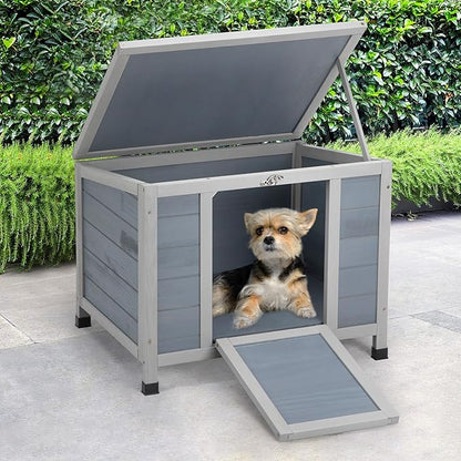 COZIWOW 24inches Wooden Catio Outdoor Cat House Small Animal House，Rabbit Hutch Indoor，Stable Weatherproof Bunny Cage Pet Shelter for Small Cat Dog Rabbit Guinea Pig (Grey)
