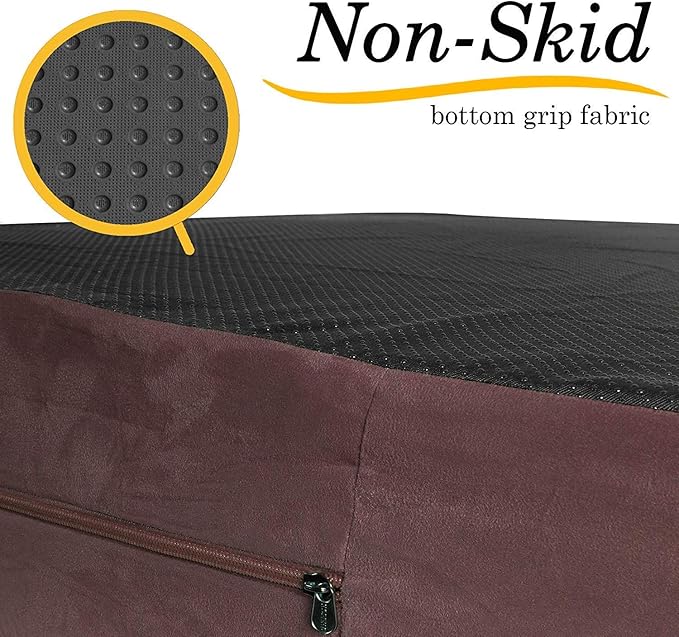KOPEKS Jumbo Orthopedic Dog Bed - 7-inch Thick Memory Foam Pet Bed with Pillow with Removable Cover &amp; Free Waterproof Liner - for Large Breed Dogs, XL, Brown-Plush Top