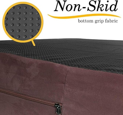 KOPEKS Jumbo Orthopedic Dog Bed - 7-inch Thick Memory Foam Pet Bed with Pillow with Removable Cover &amp; Free Waterproof Liner - for Large Breed Dogs, XL, Brown-Plush Top