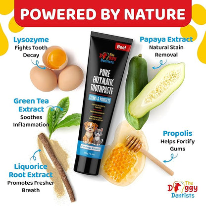 Vet Strength Pure Enzymatic Dog &amp; Cat Toothpaste | 3.5oz Beef Flavor | Enzyme Pet Toothpaste for Tartar Removal, Bad Breath, Teeth Cleaning | Suitable for Puppies &amp; Kittens