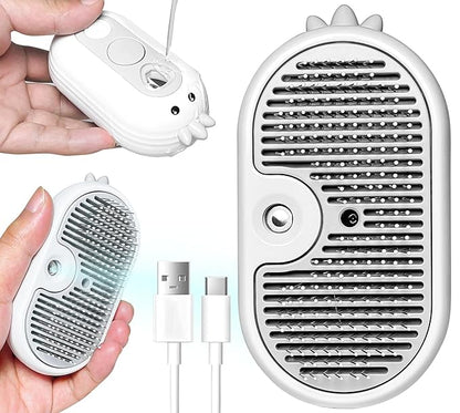 3-in-1 Rechargeable Steam Brush for Cats &amp; Dogs - Anti-Static Spray Pet Grooming Brush with Warm Mist Massage, Hair Shedding Control, Detangling Comb &amp; Cleaning Tool for Effective Deshedding
