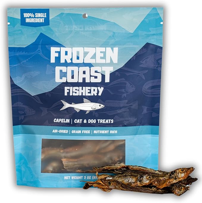 Frozen Coast Capelin Cat &amp; Dog Treats- Single-Ingredient, All-Natural, High-Protein, Omega-3s, Fish Snacks (3 oz Bag)