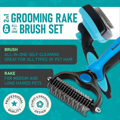 Maxpower Planet Dog Rake and Dog Hair Brush - Gently Removes Loose Undercoat, Mats and Tangled - Deshedding Grooming Tool for Dogs &amp; Cats - Self Cleaning Slicker Brush - All Hair Types