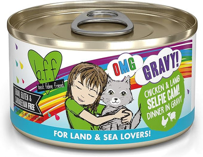 Weruva B.F.F. OMG - Best Feline Friend Oh My Gravy!, Selfie Cam! with Chicken &amp; Lamb in Gravy Cat Food, 2.8oz Can (Pack of 12)