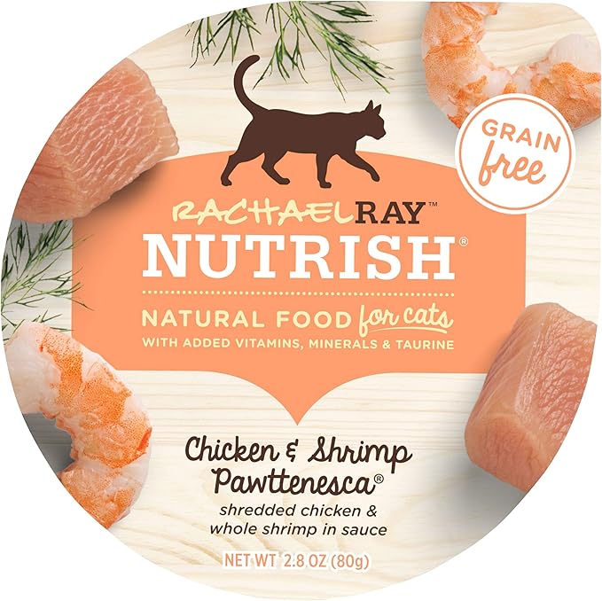 Rachael Ray Nutrish Natural Wet Cat Food, Chicken &amp; Shrimp Pawttenesca Recipe, 2.8 Ounce Cup (Pack of 12), Grain Free (6303370281)