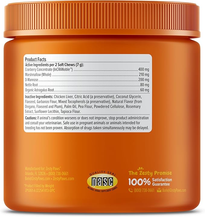 Zesty Paws Cranberry Supplement for Dogs - Bladder Control for Dogs - Urinary Tract Support - Cranberry Chews - Immune &amp; Gut Support - Chicken - 90 Count