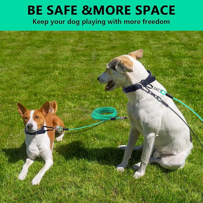 Dog Tie Out Cable 50FT-500Lbs,Heavy Duty Dog Leads Line for Yard with Swivel Hook,Medium Large Dogs Leash&amp;Chains for Outside,Rust Chew Proof Dogs Run Cable for Outdoor Camping(Green Cyan, 50FT)