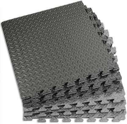Xspec 1" Extra Thick 48 sq ft Reversible EVA Gym Foam Floor Mat Tiles (24" x 24"), Steel Pattern, 12 pcs, Black &amp; Grey