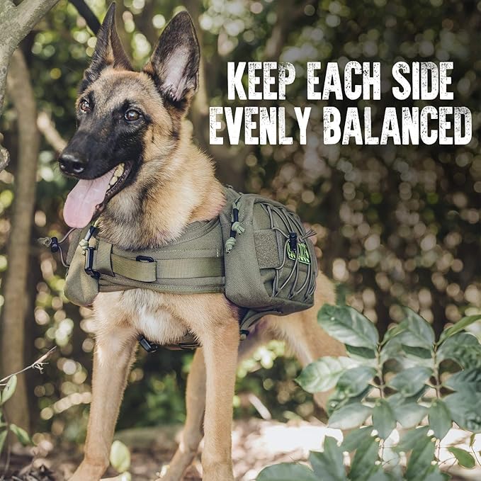OneTigris Dog Backpack for Medium &amp; Large Dogs, Nylon Backpack for Dogs Tactical Pet Backpack with Side Pockets for Hiking Walking Training Running (Green, Large)