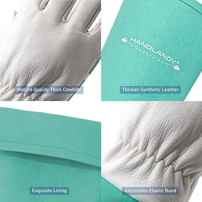 HANDLANDY Long Gardening Gloves for Men &amp; Women, Thorn Proof Rose Pruning Gloves Leather Gauntlets Garden Glove Yard Work Glove (XS, Green)