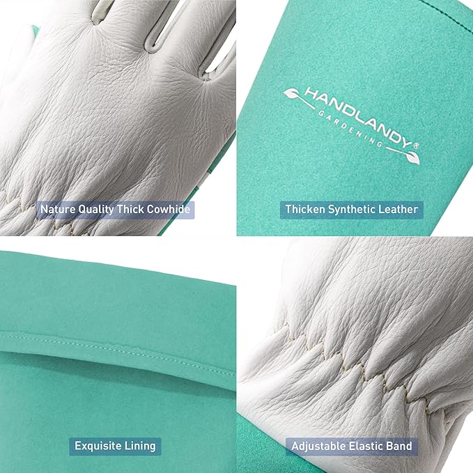 HANDLANDY Long Gardening Gloves for Men &amp; Women, Thorn Proof Rose Pruning Gloves Leather Gauntlets Garden Glove Yard Work Glove (Large, Green)
