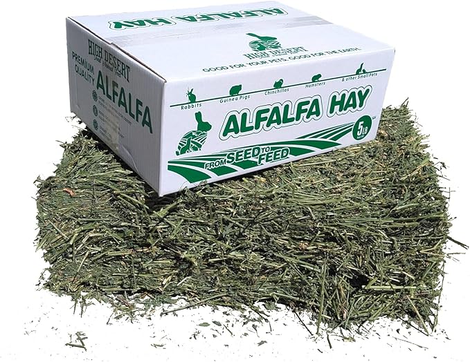 High Desert Alfalfa Hay for Rabbits, Guinea Pigs, Chinchillas &amp; Small Pets – Protein-Rich Natural Hay for Young, Growing Animals – High-Fiber, Hand-Packed, Additive-Free, Grown in USA – 5 lb Box