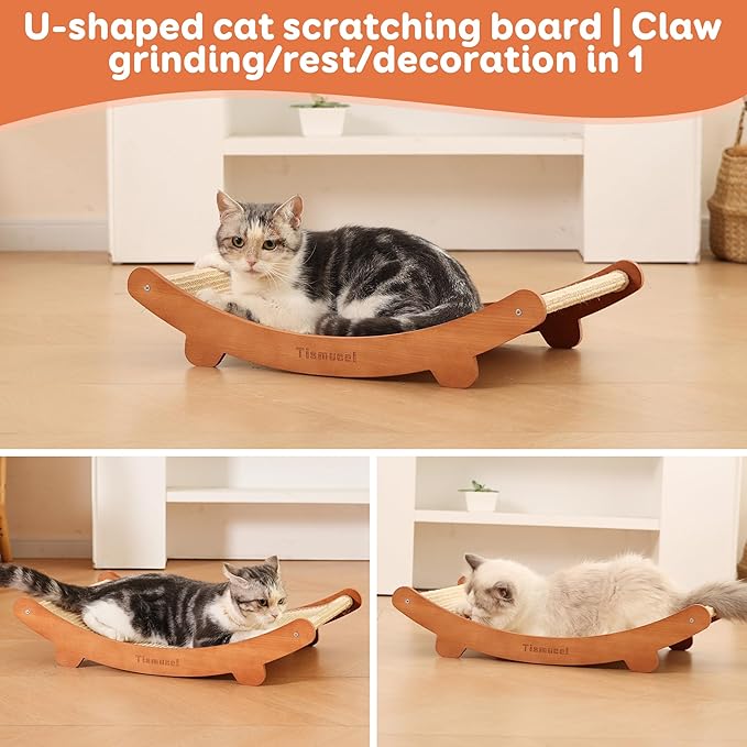 Sisal Cat Scratcher Bed, Beech Wood Cats Hammock,Cat Scratch Pad Indoor cat Toy,Durable Cat Scratching Post, Furniture Protector for Cats&
