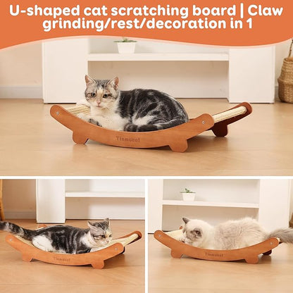 Sisal Cat Scratcher Bed, Beech Wood Cats Hammock,Cat Scratch Pad Indoor cat Toy,Durable Cat Scratching Post, Furniture Protector for Cats&
