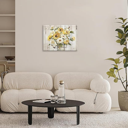 Sunflower Bathroom Pictures Wall Art, Simple Blessed Floral Bathroom Wall Decor, Flower Framed Painting Canvas Artwork for Bedroom Living Room Decorations 20"L x 16"W