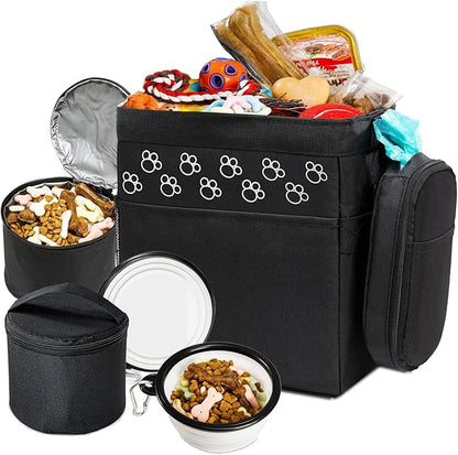 Dog Travel Bag - Airline Approved, 2 Food Containers, 2 Bowls, Treat Pouch &amp; Accessories