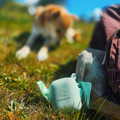 Pawtria Eco Duo Set: Home Compostable Dog Poop Bags (120) + Premium Silicone Dog Poop Bag Dispenser (3.25"H X 2.75"L), BPA-Free, Leak-Proof, Biodegradable, Zero Waste, Supports Rescue Dogs