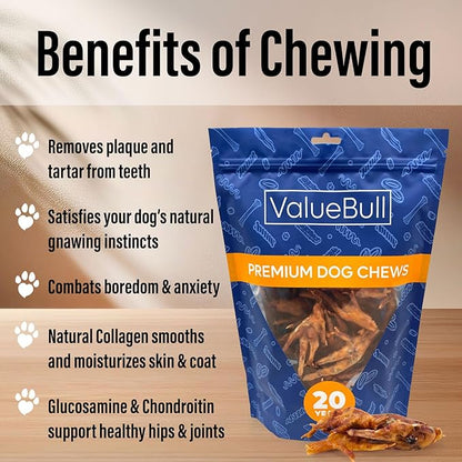 ValueBull Chicken Feet for Dogs, 400 Count Bulk Pack - All Natural Dog Chew, Hip and Joint Chew, Single Ingredient Dog Treat