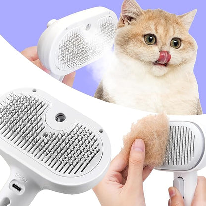 Rechargeable Silicone 3 in 1 Pet Hair Removal Tool - Self Cleaning Steamy Brush for Massage, Shedding &amp; Grooming - Cat &amp; Dog Hair Remover