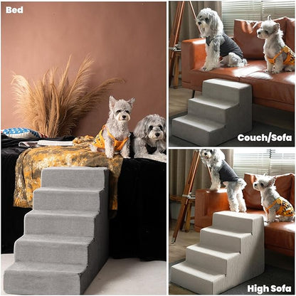 MEWANG Dog Stairs for Small &amp; Medium Dogs and Old Cats –3/4/ 5 Steps High-Density Foam Pet Ramp for Bed &amp; Couch, Non-Slip, Washable Cover, Grey (Square Corner, 3 Steps: 17.95&