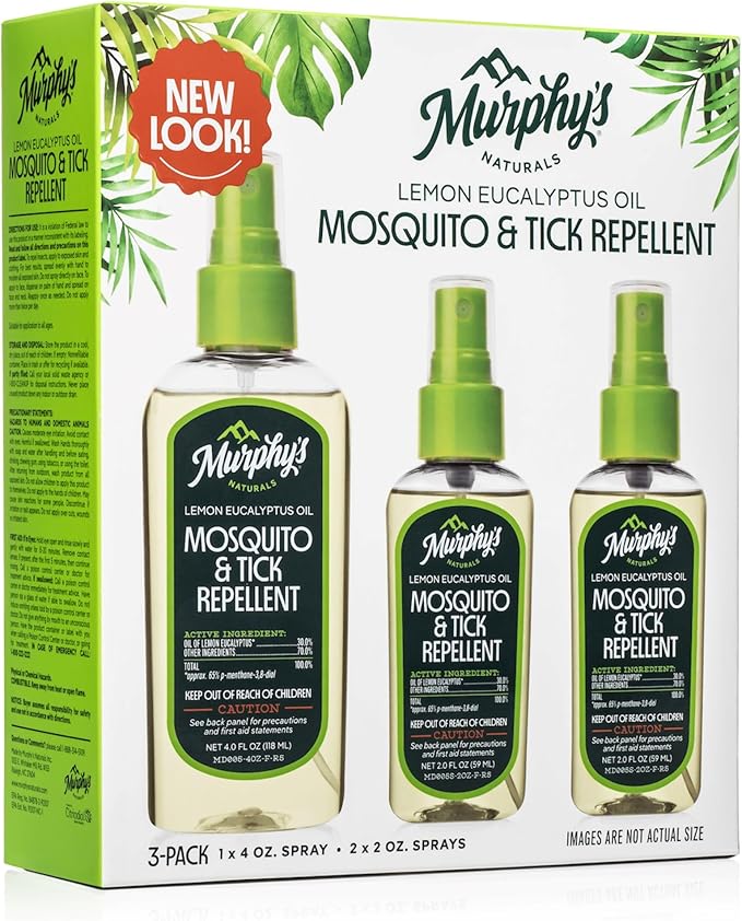 Murphy’s Naturals Mosquito &amp; Tick Repellent, Plant-Based DEET-Free Spray, Outdoor Essentials Kit 3-Pack, 1x4-ounce + 2x2-ounce Pumps, Limited Edition