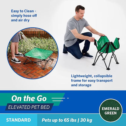 Coolaroo On-The-Go Elevated Dog Bed - Foldable Pop-Up Travel Dog Bed with Breathable, Moisture-Resistant Fabric, Carry Bag Included, Lightweight &amp; Portable, Emerald Green, Standard