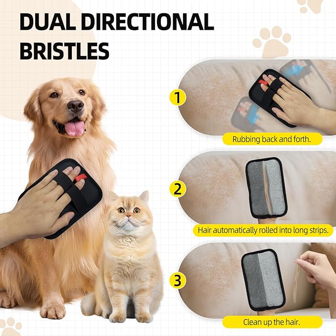 Pet Hair Remover, Reusable Electrostatic Pet Hair Remover Gloves – Double-Sided Grooming &amp; Deshedding Gloves for Cats &amp; Dogs, Pet Fur Removal for Furniture, Carpet, Couch &amp; Clothing -2 PCS