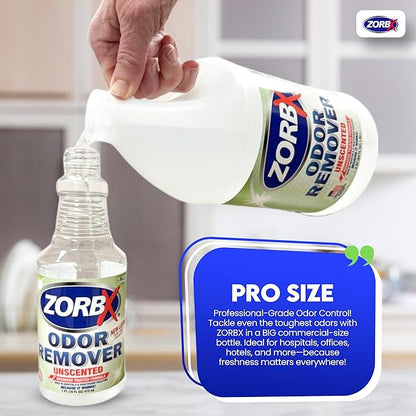 ZORBX Unscented Odor Eliminator for Strong Odor 64 oz - Used in Hospitals &amp; Healthcare Facilities - Advanced Trusted Formula, Fast-Acting Odor Remover Spray for Dog, Cat, House &amp; Carpet