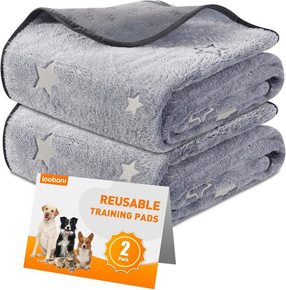 LOOBANI Washable Pee Pads for Dogs, Fast Absorption Reusable Puppy Pads, Waterproof Whelping Mats, Non Slip Training Pet Playpen Mat for Floor, Dog Crate, Grey 2 Pack 36 x 41 in