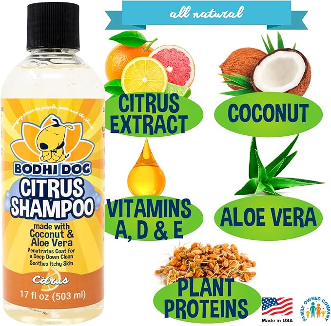 Bodhi Dog Refreshing Orange Citrus Shampoo - Deep Cleaning Coconut &amp; Aloe Formula - Natural Soothing, Moisturizing Pet Wash for Dogs, Cats, Puppies - Tear-Free (17 Fl Oz)